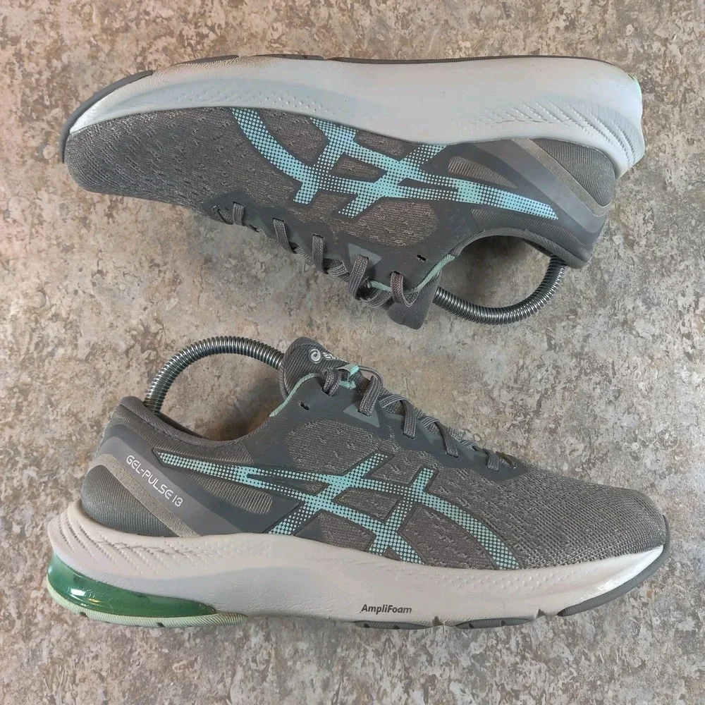 Asics Womens Gel Pulse 13 Gray Teal Running Shoes Sneakers 1012B035 Size 9